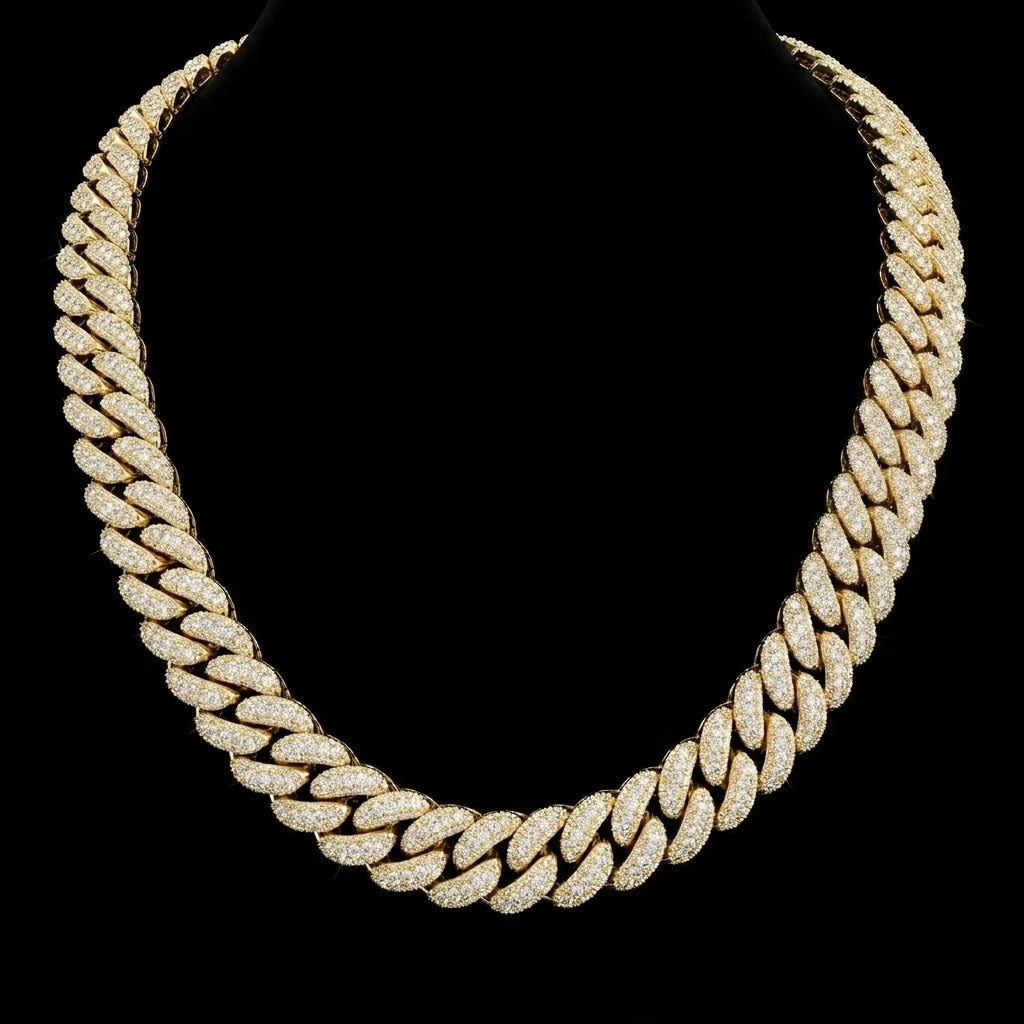22" Yellow Gold Moissanite Miami Cuban Link Chain - Luxury Heavyweight Choker